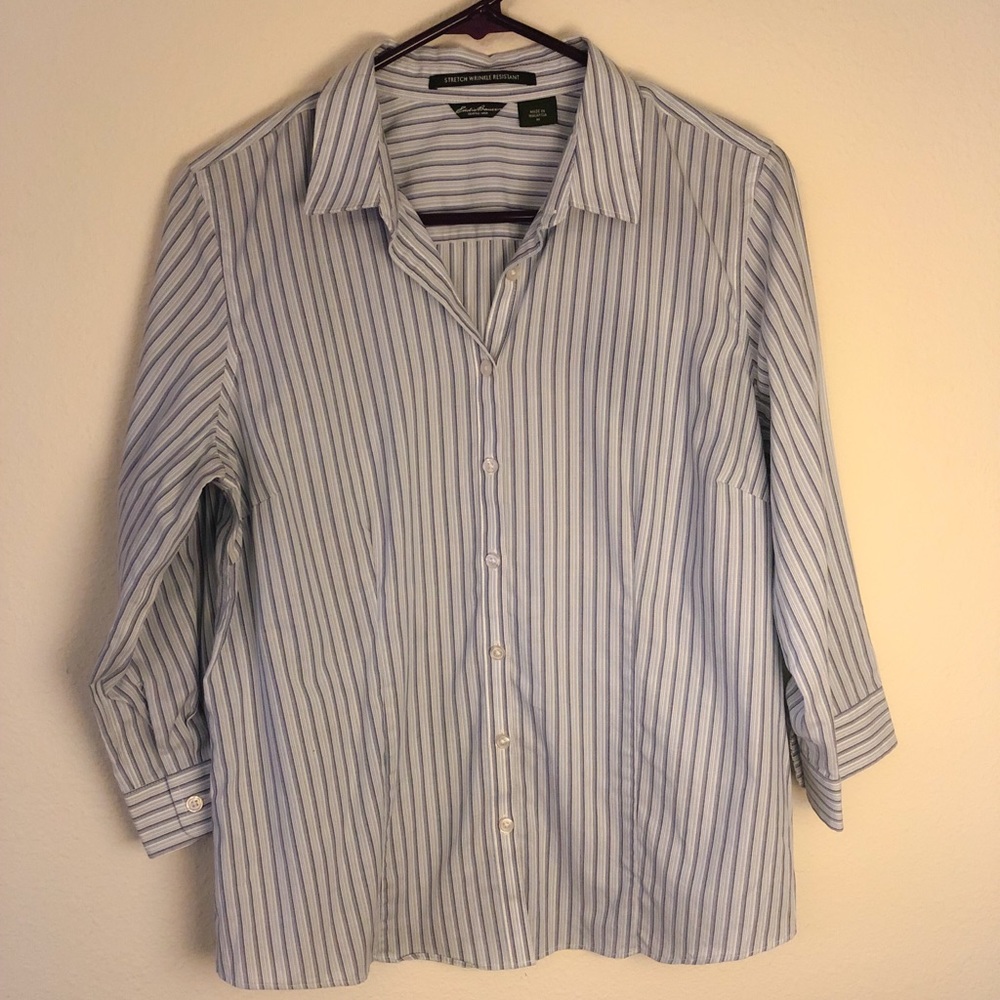 Eddie Bauer Light Blue Strip Bottom Down